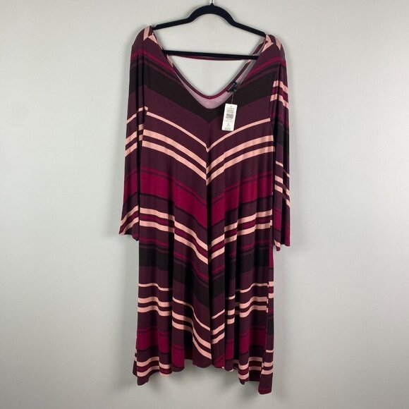Torrid Stripe Jersey Mini Trapeze Dress V Neck Burgundy Size 2X - Picture 1 of 11